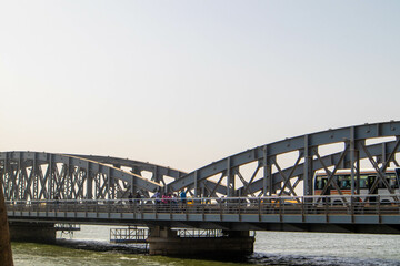 Fototapeta na wymiar Saint Louis bridge over the river - Senegal
