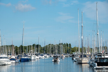 boats moored up in the marina at Chichester West Sussex England