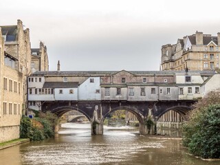 Pulteney Bridge over the River Avon in Bath England