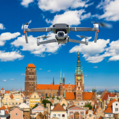 Drone over the architecture of Gdansk at summer. Poland
