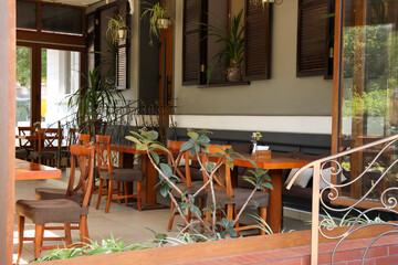 Beautiful view of modern cafe with outdoor terrace