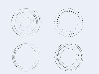 Set of halftone round dotted frames. Design element for frame, logo, web pages, prints, posters, template.
