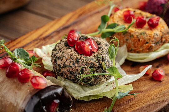 Assorted georgian phali appetizer set on wooden background