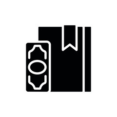 Book with money glyph icon. Bookstore. Vector fill black illustration.