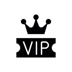 VIP ticket glyph icon. Vector fill black illustration.