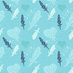 Seamless pattern with blue leaves