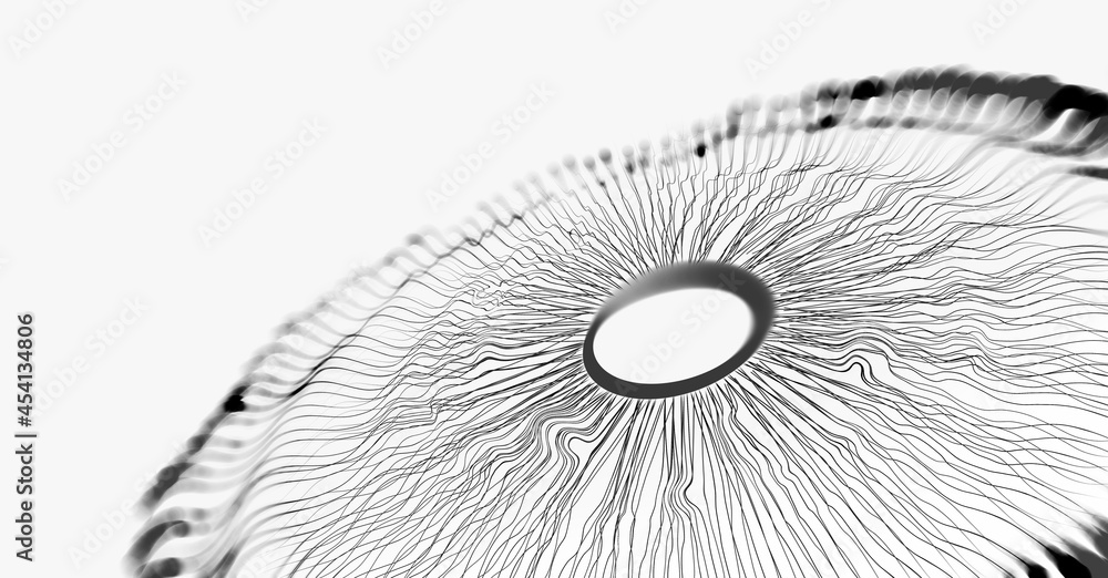 Aufkleber Big data 3D illustration. Neural network and cloud technologies. Global database and artificial intelligence. Bright, black and white background with bokeh effect
