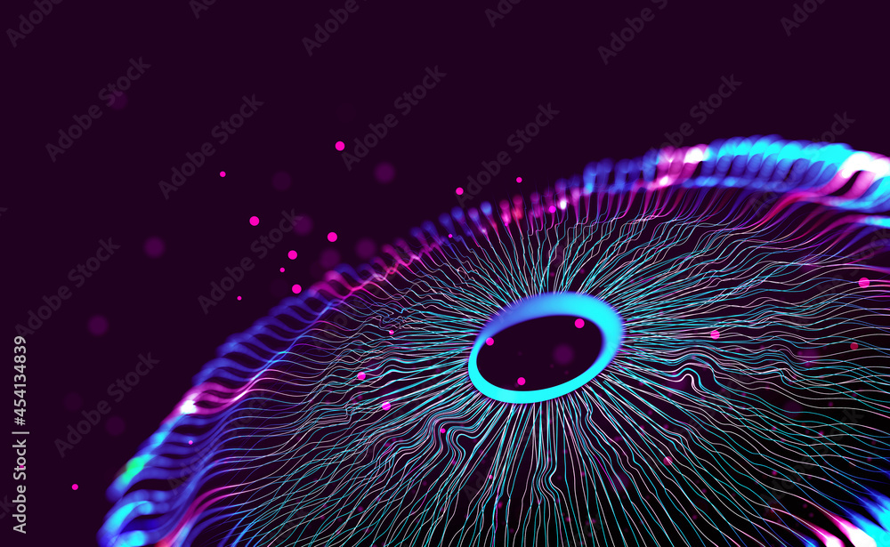 Poster Cyberspace and digital eye. High technology business. Artificial Neural Network. Big Data concept. Artificial intelligence in technology of future. 3D illustration