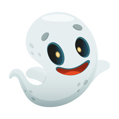 White Ghost with Smiling Face as Halloween Character Vector Illustration