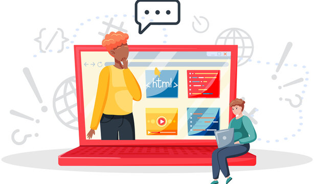 Programming courses online education, coding learning. Information technology teaching, IT lessons for programmers, computing and hi tech training concept. Software development educational platform