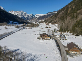 People cross country skiing at Engelberg in the Swiss alps.