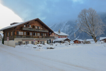 Winter landscape view at the village of Engelberg on the Swiss alps