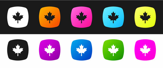 Set Canadian maple leaf icon isolated on black and white background. Canada symbol maple leaf. Vector