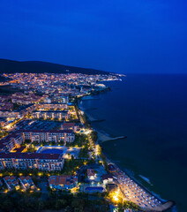 Aerial view to sea resort Sveti Vlas evening