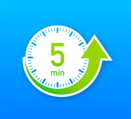Fototapeta na wymiar The 5 minutes, stopwatch vector icon. Stopwatch icon in flat style, timer on on color background. Vector illustration.