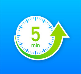 The 5 minutes, stopwatch vector icon. Stopwatch icon in flat style, timer on on color background. Vector illustration.