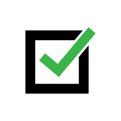 green check mark sign on black check box isolated on white background