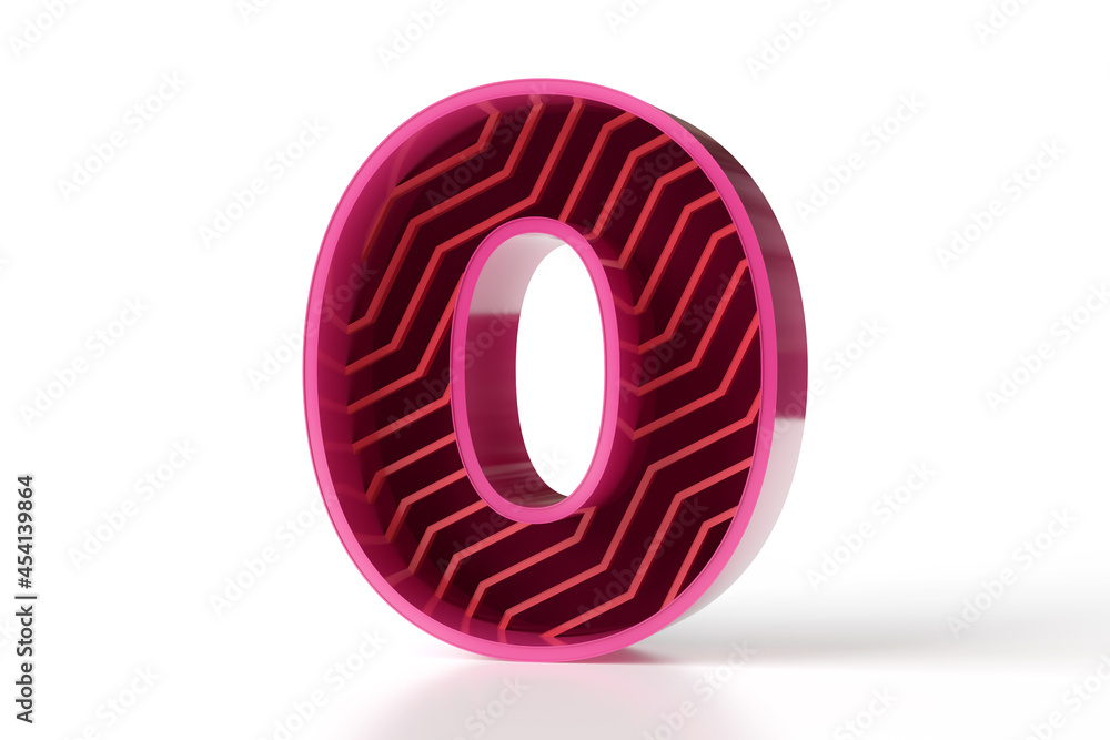Poster 3d typeface great for design projects with modern style. number 0 made of pink and dark red glossy t