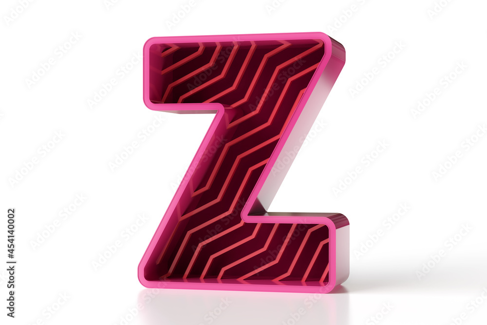 Poster letter z futuristic style designed with extruded outlines and zigzag lines pattern. 3d modern pink a