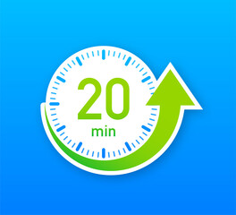 The 20 minutes, stopwatch vector icon. Stopwatch icon in flat style, timer on on color background. Vector illustration.