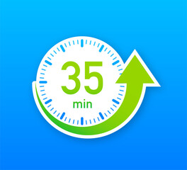 The 35 minutes, stopwatch vector icon. Stopwatch icon in flat style, timer on on color background. Vector illustration.
