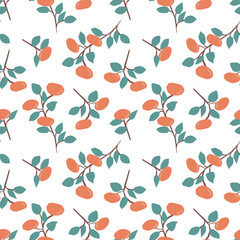 Seamless pattern with fresh tangerines . Colorful bright background . Citrus fruits print. isolated on white background vector illustration.