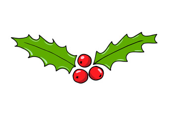 A sprig of holly with berries. Christmas symbol. Element for design. Vector illustration.