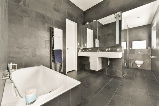 Modern bathroom with gray interior