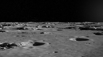 Moon surface, lunar landscape with impact crater  - obrazy, fototapety, plakaty