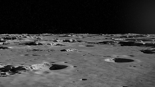 Moon surface, lunar landscape with impact crater 