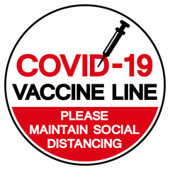 Covid-19 Vaccine Line Please Maintain Social Distancing Symbol Sign, Vector  Illustration, Isolated On White Background Label. EPS10