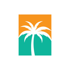 Fototapeta na wymiar Vector logo design template with palm tree - abstract summer and vacation badge and emblem for holiday rentals, travel services, tropical spa and beauty studios.