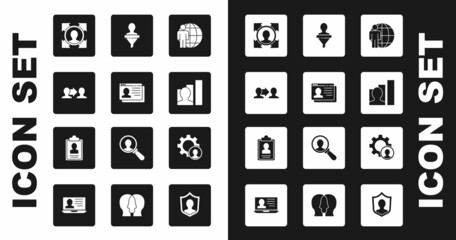 Set Head hunting, Resume, Project team base, Productive human, and Clipboard with resume icon. Vector