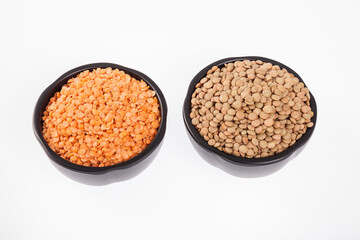 Very Healthy Food; Raw Lentils and Peeled Red Lentils