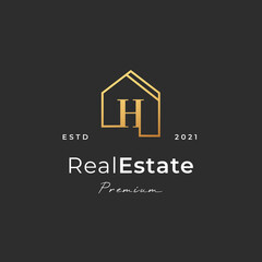Letter H logo with real estate house icon luxury line style, Vector illustrations