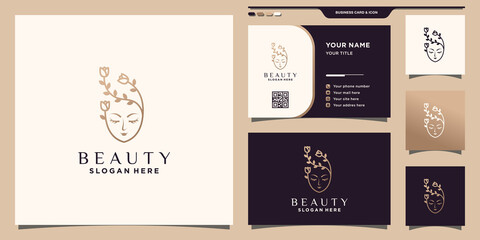 Beauty logo and rose flower with unique modern concept and business card design Premium Vector