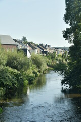 La Vesdre coulant paisiblement en pleine v&eacute;g&eacute;tation derri&egrave;res les jardins priv&eacute;s &agrave; Dolhain &agrave; l'est de Verviers