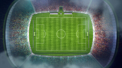 Full stadium and neoned colorful flashlights background. Concept of sport, competition, winning,...