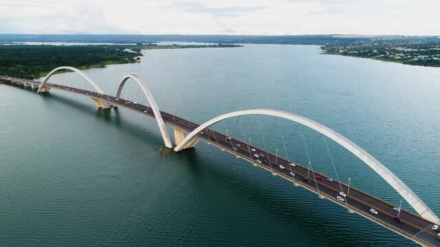 Aerial shot of JK Bridge in Brasilia Brazil