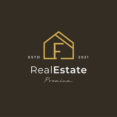 Letter F logo with real estate house icon luxury line style, Vector illustrations