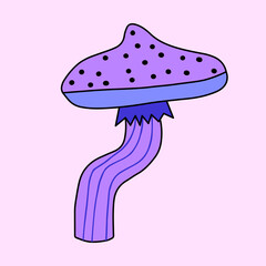 neon purple psychedelic mushroom in the style of the festivals of the 70s and 80s. Hand drawn acid trippy art - cap sticker. Tattoo and plotter template