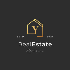 Letter Y logo with real estate house icon luxury line style, Vector illustrations