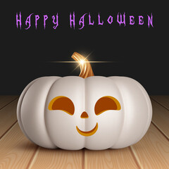 Happy Halloween greeting card or party invitation template with 3d pumpkins. Vector illustration