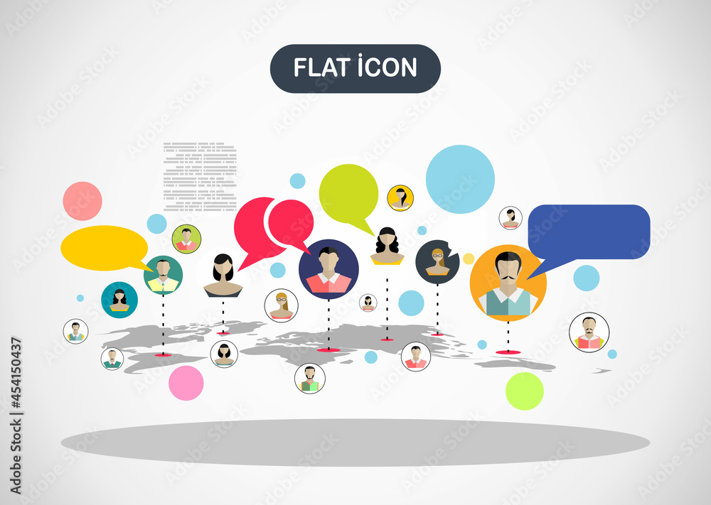Poster social network vector concept. flat design illustration for web sites infographic design. communicat