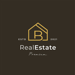 Letter B logo with real estate house icon luxury line style, Vector illustrations