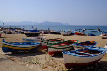 Fototapeta na wymiar The seaside of the fishing village of Aspra (Bagheria) in the gulf of Palermo