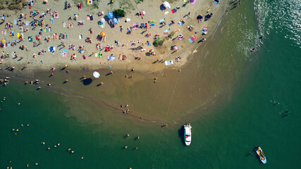 Fototapeta na wymiar Drone view of a remote island river beach.