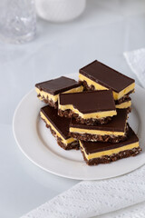 A small plate of Nanaimo bars - a traditional Canadian dessert