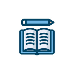 Book with pencil icon illustration. Education concept, writing symbol for web and mobile UI design, logo template.