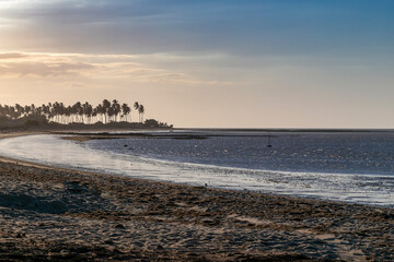 Sunset on an Atlantic Ocean beach in the far north of Brazil. Cajueiro da Praia City, State of Piauí. Adventure tourism.